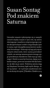 Pod znakiem Saturna. Autor: Sontag Susan . Dobreksiazki.pl Okładka książki Pod znakiem Saturna
