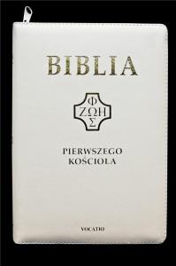 Biblia pierwszego Kościoła z paginatorami biała. Autor: ks. Remigiusz Popowski. Dobreksiazki.pl Okładka książki Biblia pierwszego Kościoła z paginatorami biała