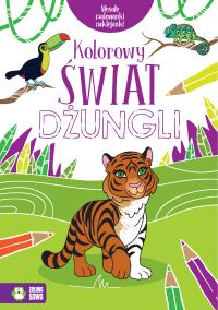 Wesołe malowanki, naklejanki. Kolorowy świat dżungli. Autor: Opracowanie zbiorowe. Dobreksiazki.pl Okładka książki Wesołe malowanki, naklejanki. Kolorowy świat dżungli