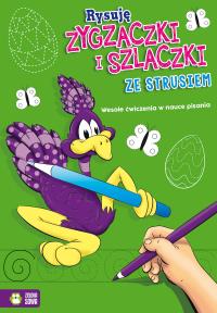 Rysuję zygzaczki i szlaczki ze strusiem. Autor: Aneta Maja Kryszak. Dobreksiazki.pl Okładka książki Rysuję zygzaczki i szlaczki ze strusiem