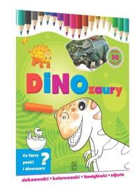 Dinozaury-ciekawostki, kolorowanki, łamigłówki.... Autor: Ewa Gorzkowska- Parnas. Dobreksiazki.pl Okładka książki Dinozaury-ciekawostki, kolorowanki, łamigłówki...