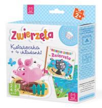 Zwierzęta Książeczka i cztery układanki Puzzle dla malucha. Autor: Opracowanie zbiorowe. Dobreksiazki.pl Okładka książki Zwierzęta Książeczka i cztery układanki Puzzle dla malucha