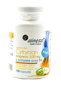 Aliness Cytrynian magnezu 100mg z potasem i B6 100 kaps. Producent: Aliness. Dobreksiazki.pl Zdjęcie produktu Aliness Cytrynian magnezu 100mg z potasem i B6 100 kaps