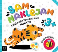 Sam naklejam. Ksiażeczka kontrastowa malucha 3+. Autor: Opracowanie zbiorowe. Dobreksiazki.pl Okładka książki Sam naklejam. Ksiażeczka kontrastowa malucha 3+