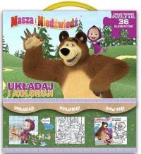 Masza i niedźwiedź. Układaj i koloruj.. Autor: Opracowanie zbiorowe. Dobreksiazki.pl Okładka książki Masza i niedźwiedź. Układaj i koloruj.