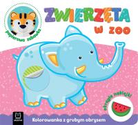 Zwierzęta w zoo. Kolorowanka z grubym obrysem. Autor: Opracowanie zbiorowe. Dobreksiazki.pl Okładka książki Zwierzęta w zoo. Kolorowanka z grubym obrysem