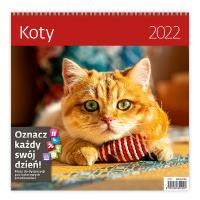 Kalendarz 30 x 30 z naklejkami. Koty 2022. Wydawca: Sztuka Rodzinna. Dobreksiazki.pl Opakowanie Kalendarz 30 x 30 z naklejkami. Koty 2022