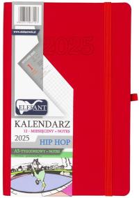 Kalendarz 2025 A5 12M + notes Hip Hop czerwony. Wydawca: ELEFANT. Dobreksiazki.pl Opakowanie Kalendarz 2025 A5 12M + notes Hip Hop czerwony