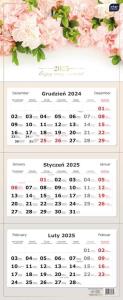 Kalendarz 2025 trójdzielny 82,5x34cm Kwiaty. Wydawca: INTERDRUK. Dobreksiazki.pl Opakowanie Kalendarz 2025 trójdzielny 82,5x34cm Kwiaty