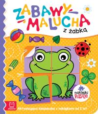 Zabawy malucha z żabką. Aktywizująca książeczka z naklejkami. Autor: Podgórska Anna. Dobreksiazki.pl Okładka książki Zabawy malucha z żabką. Aktywizująca książeczka z naklejkami