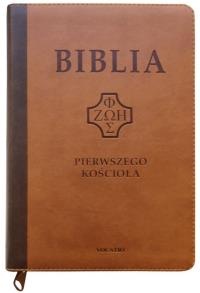 Okładka książki Biblia pierwszego Kościoła z paginat. ciemnobrązo.