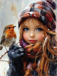 Opakowanie Diamentowa Mozaika Zima Dziewczynka z ptakiem NO-2003013