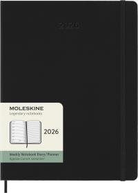 Kalendarz 2026 12M Moleskine XL tygodniowy twarda oprawa czarny 19x25cm. Wydawca: Moleskine. Dobreksiazki.pl Opakowanie Kalendarz 2026 12M Moleskine XL tygodniowy twarda oprawa czarny 19x25cm