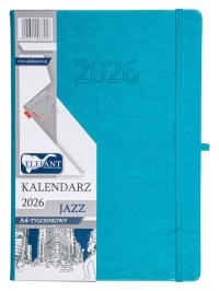 Kalendarz 2026 A4 tygodniowy Jazz turkusowy. Wydawca: ELEFANT. Dobreksiazki.pl Opakowanie Kalendarz 2026 A4 tygodniowy Jazz turkusowy
