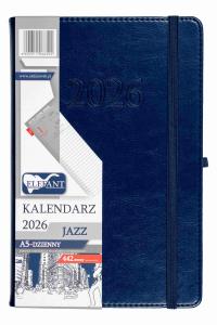 Kalendarz 2026 A5 dzienny Jazz granatowy. Wydawca: ELEFANT. Dobreksiazki.pl Opakowanie Kalendarz 2026 A5 dzienny Jazz granatowy