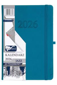 Kalendarz 2026 A5 tygodniowy Jazz turkusowy. Wydawca: ELEFANT. Dobreksiazki.pl Opakowanie Kalendarz 2026 A5 tygodniowy Jazz turkusowy