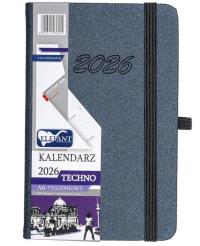 Kalendarz 2026 A6 tygodniowy Techno grafitowy. Wydawca: ELEFANT. Dobreksiazki.pl Opakowanie Kalendarz 2026 A6 tygodniowy Techno grafitowy