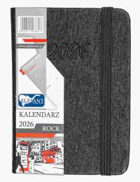 Kalendarz 2026 A7 tyg Rock grafitowy. Wydawca: ELEFANT. Dobreksiazki.pl Opakowanie Kalendarz 2026 A7 tyg Rock grafitowy