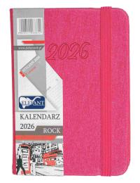 Kalendarz 2026 A7 tyg Rock różowy. Wydawca: ELEFANT. Dobreksiazki.pl Opakowanie Kalendarz 2026 A7 tyg Rock różowy