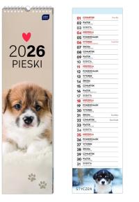 Kalendarz 2026 paskowy 13,5x50cm Psy. Wydawca: INTERDRUK. Dobreksiazki.pl Opakowanie Kalendarz 2026 paskowy 13,5x50cm Psy