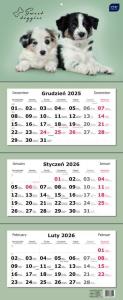 Kalendarz 2026 trójdzielny 82,5x34cm Psy. Wydawca: INTERDRUK. Dobreksiazki.pl Opakowanie Kalendarz 2026 trójdzielny 82,5x34cm Psy