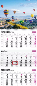 Kalendarz 2026 trójdzielny na spirali Balony. Wydawca: O-press. Dobreksiazki.pl Opakowanie Kalendarz 2026 trójdzielny na spirali Balony