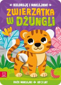 Koloruję i naklejam. Zwierzątka w dżungli. Duże naklejki od 3 lat. Autor: Podgórska Anna. Dobreksiazki.pl Okładka książki Koloruję i naklejam. Zwierzątka w dżungli. Duże naklejki od 3 lat