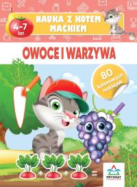 Nauka z kotem Maćkiem. Owoce i warzywa. Autor: Hristo Dimitrov. Dobreksiazki.pl Okładka książki Nauka z kotem Maćkiem. Owoce i warzywa