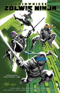 Powrót do Nowego Jorku. Wojownicze Żółwie Ninja. Tom 1 wyd. 2025. Autor: Jason Aaron, Joelle Jones. Dobreksiazki.pl Okładka książki Powrót do Nowego Jorku. Wojownicze Żółwie Ninja. Tom 1 wyd. 2025