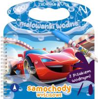 Samochody wyścigowe. Zadanka & malowanki wodne. Autor: Wioleta Żyłowska. Dobreksiazki.pl Okładka książki Samochody wyścigowe. Zadanka & malowanki wodne