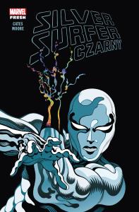 Silver Surfer. Czarny. Autor: Cates Donny, Tradd Moore, Marcin Roszkowski. Dobreksiazki.pl Okładka książki Silver Surfer. Czarny