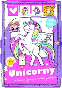 Unicorny. Kolorujemy i naklejamy. Autor: Opracowanie zbiorowe. Dobreksiazki.pl Okładka książki Unicorny. Kolorujemy i naklejamy