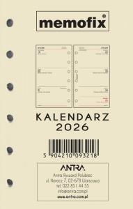 Wkład kalendarzowy 2026 Memofix A6 TDW. Wydawca: Antra. Dobreksiazki.pl Opakowanie Wkład kalendarzowy 2026 Memofix A6 TDW