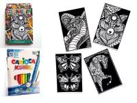 Opakowanie Zestaw 4 Kolorowanek Welwetowych + 12 Flamastrów Carioca - Różne Zwierzęta