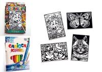 Opakowanie Zestaw 4 Kolorowanek Welwetowych + 12 Flamastrów Carioca - Wzory Dla Dzieci