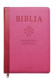Okładka książki Biblia pierwszego Kościoła z paginat. różowa