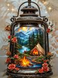 Opakowanie Diamentowa Mozaika Lampion z namiotem i ogniskiem w górach NO-2003111